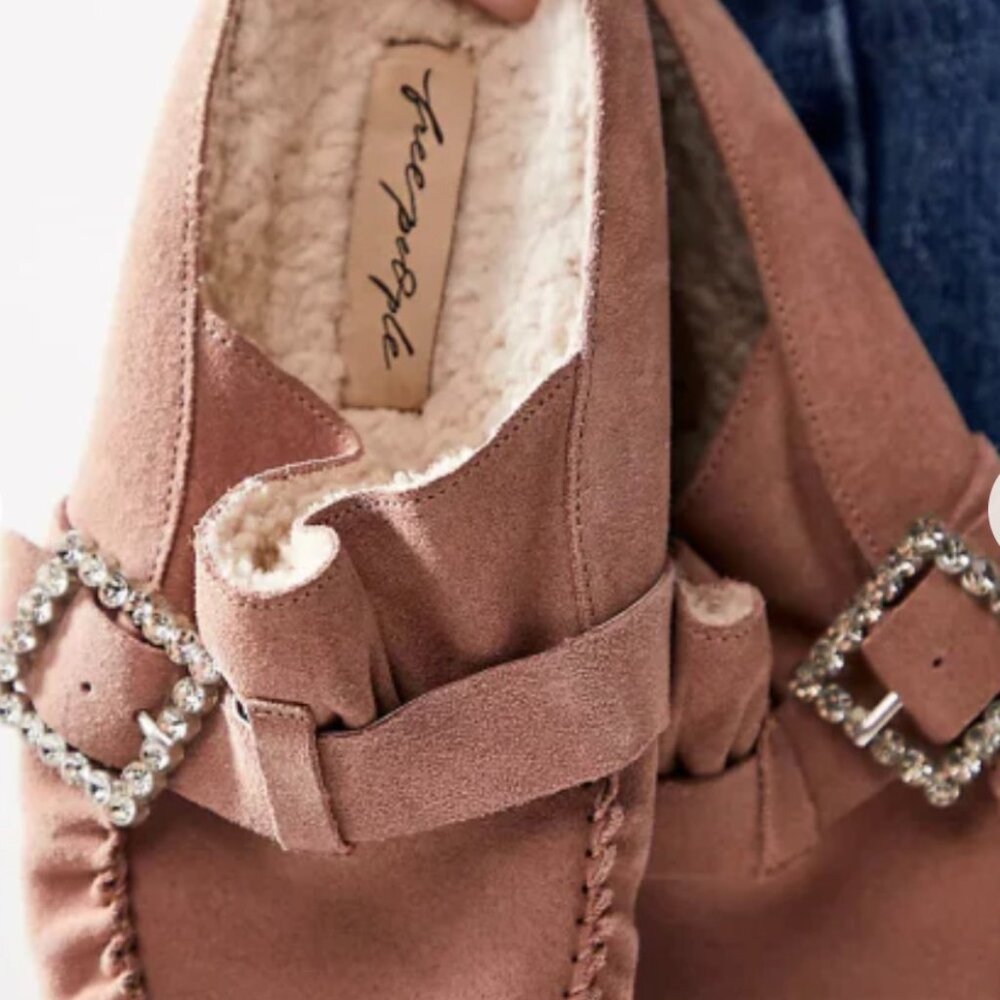Free People - Shearling After Riding Mules Frost Pink Suede